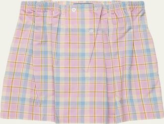 Prada Check Popeline Gathered Mini Skirt