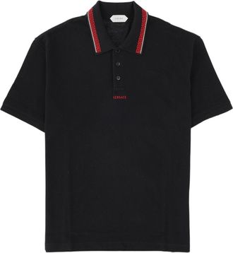 Versace Black Red Accents Cotton Polo Shirt