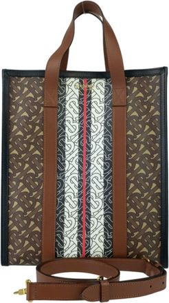 Burberry Brown Coated Canvas Leather Handbag Shoulder Bag Tote Bag (Pre-Owned)