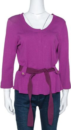 Carolina Herrera Fuschia Stretch Knit Belted Cardigan