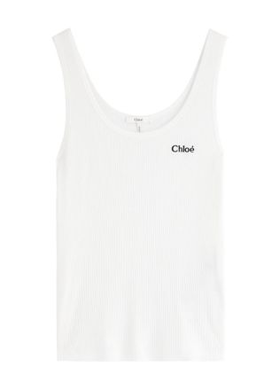 Chloé Logo-embroidered Ribbed Cotton Tank - White - S (UK8-10 / S)