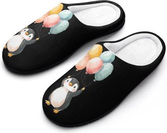 Generic Penguins I Can Believe I Can Fly Mens Warm Slippers Non-Slip Sole Winter Rubber Cotton Shoes for Bedroom