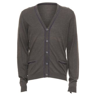 Lanvin 2015 grosgrain trim v-neck cotton merino wool button knit cardigan S
