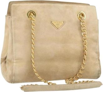 Prada Pre-owned Shoulder Bags, female, Beige, Size: ONE SIZE Pre-owned Suede Shoulder Bag