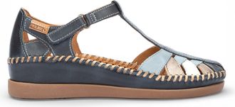 Pikolinos dames sandalen met halfopen sleehak van oceaanblauw leer - Cadaques