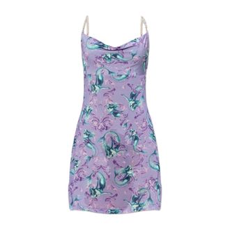 Versace Jeans Couture Short Dresses, female, Purple, Size: S Dress with pearl straps