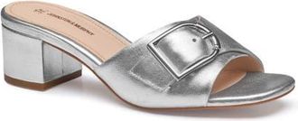 Johnston & Murphy Edith Buckle Slide Sandal in Silver Metallic Sheepskin at Nordstrom, Size 7.5