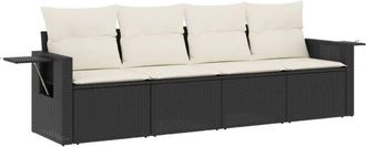 vidaXL Juego De Sof&aacute;s Jard&iacute;n 4 Pzas Con Cojines Rat&aacute;n Sint&eacute;tico Negro Vidaxl