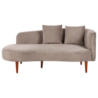 Beliani Chaise Lounge Terciopelo Derecho Tapicer&iacute;a Patas Madera Oscura Cojines Dise&ntilde;o Moderno Gris Pardo Chaumont
