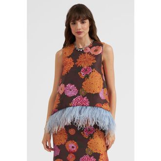 La DoubleJ La Scala Top With Feathers Jacquard Gyn Chocolate at Nordstrom, Size X-Large