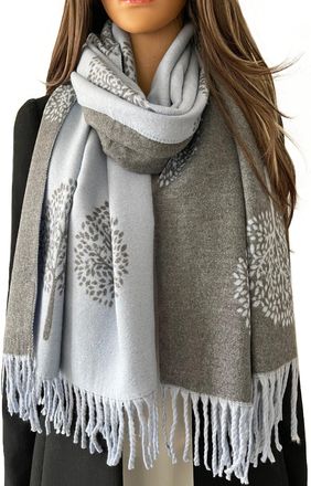 The Accessory Co. Cashmere Tree of Life Blanket Scarf Gift - Boxed Womens Pashmina Shawl, Winter Scarves, Large Long Warm Wrap With Tree Print (Baby Blue Grey)