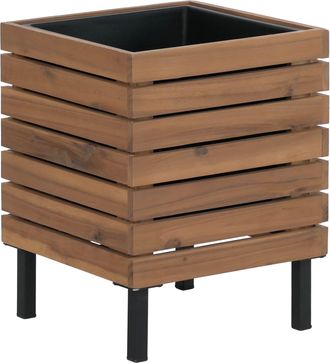 Hhg Jardinera Hhg-456, Jardinera Cuadrada Para Exterior, De Acero Y Acacia, 43 X 33 X 33 Cm, Con Certificaci&oacute;n Mvg, Marr&oacute;n Claro