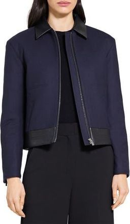 Theory Boxy Crop Jacket with Leather Trim in Dark Navy - G4K at Nordstrom Rack, Size X-Large