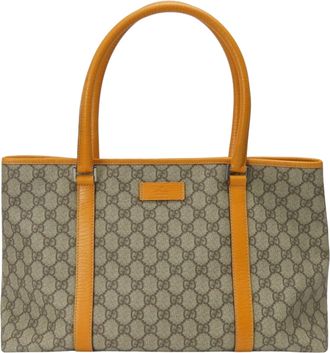 Gucci Beige Orange Gg Supreme Canvas Leather Tote Bag (Pre-Owned)