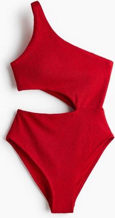 H&M Padded-cup High Leg One-shoulder Swimsuit in Red at Nordstrom, Size X-Large