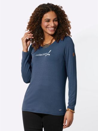 Casual Looks Langarmshirt CASUAL LOOKS Shirt, Damen, Gr. 36, blau (rauchblau), 100% Baumwolle, unifarben, Shirts Langarmshirt