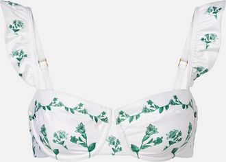 Agua Bendita Kiwi floral ruffled bikini top