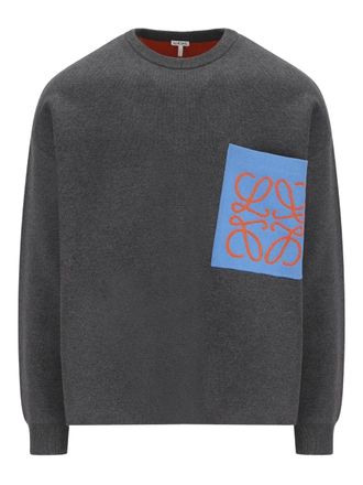 Loewe logo-patch pocket sweater - men - Cotton/Viscose/Polyamide - L - Grey