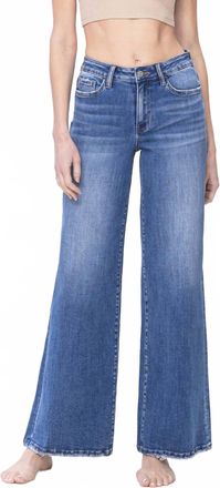 Flying Monkey High Rise Trouser Wide Leg Jeans In Denim Blue