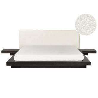 Beliani Cama De Agua Moderna 180 X 200 Cm Con Colch&oacute;n Mesitas De Noche Cabecero De Boucl&eacute; Madera De Fresno Oscuro Zen