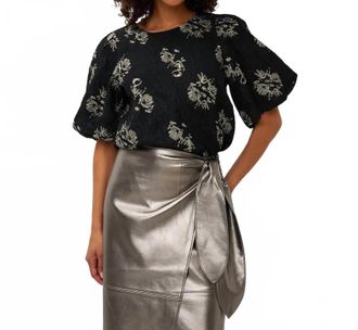 Esqualo Jacquard Puff Sleeve Top In Black
