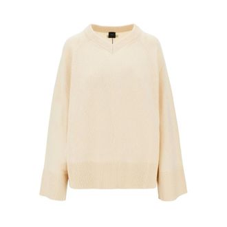 Pinko Pinko - V-hals trui van wol en kasjmier - Dames - Truien - Beige - Maat: L Wol