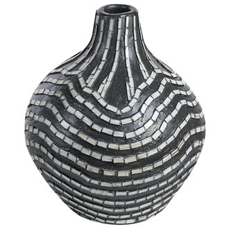 Beliani Jarr&oacute;n De Terracota Negro Blanco 35 Cm Hecho A Mano Patr&oacute;n A Rayas Kualu