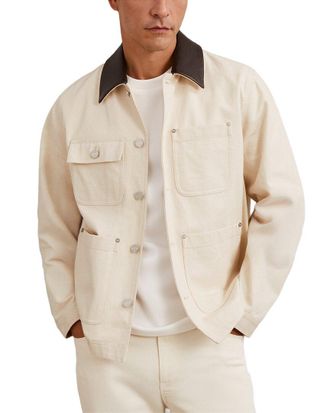 Reiss Clapper Leather-Trim Casual Shirt