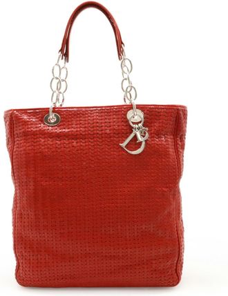 Dior Red Color Leather Shoulder Bag Tote Bag (Pre-Owned)