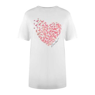 Love Moschino Katoenen T-shirt voor dames met vlinder- en hartmotief (Wit)