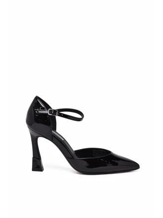 Karl Lagerfeld Black Leather Ankle-Strap Pumps