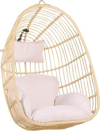 Beliani Silla Colgante De Rat&aacute;n Color Natural Para Interior-exterior Forma De Huevo Estilo Boho Casoli
