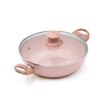 Bisetti Stonerose pot ø 24 cm with pink wooden handle lid
