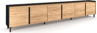 Skraut Home Skraut Home - Mueble Tv, Televisi&oacute;n, Muebles De Sal&oacute;n, Almacenaje, 309x35x61cm, Para Tv Hasta 80, Dise&ntilde;o Industrial, Estilo Moderno, Roble Y Negro