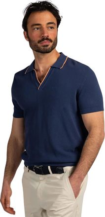 N-Z-A- NEW ZEALAND AUCKLAND V-hals poloshirt New Zealand donkerblauw oranje rand boord