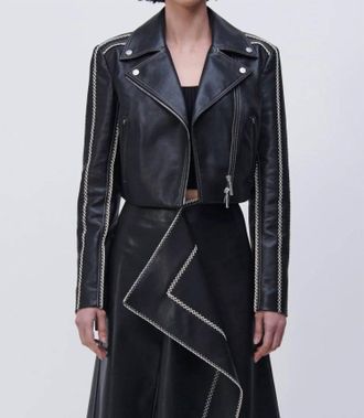 SIMKHAI Oslo Cropped Embroidered Biker Jacket In Black