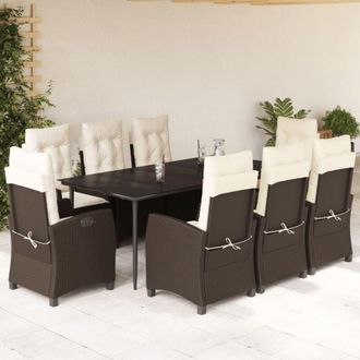 vidaXL Set Comedor Para Jard&iacute;n 9 Pzas Y Cojines Rat&aacute;n Sint&eacute;tico Marr&oacute;n Vidaxl