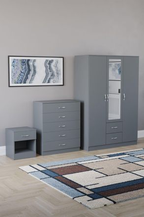 Home Discount Vida Designs 3Pc Bedroom Set 1Bedside, 5 Drawer Chest, Mirror Wardrobe in Grey