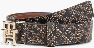 Tommy Hilfiger Womens Allover Monogram Leather Belt - Black - 40