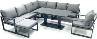 Fimous Fimous 9 Seater Outdoor Aluminum Garden Furniture Set Corner Sofa Big Footstool Chair Adjustable Rising Lifting Dining Table Sets Dark Grey