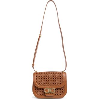Ferragamo Double Gancini Woven Leather Crossbody Bag in Naturale Rust at Nordstrom