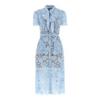 Self Portrait Shirt Dresses, female, Blue, Size: XL Blue Lace Tie Neck Midi Dress