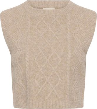 Cream Truien & Vesten, Dames, Beige, Xl/2Xl, Ronde hals gebreid
