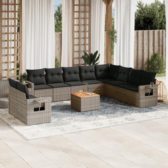 vidaXL Set De Sof&aacute;s De Jard&iacute;n 11 Pzas Y Cojines Rat&aacute;n Sint&eacute;tico Gris Vidaxl