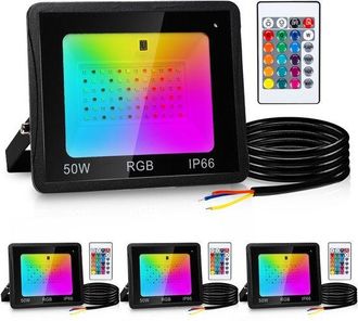 OEM Proyectores Led Rgb Con Control Remoto - 4 X 50 Vatios - L&aacute;mpara Led Para Construcci&oacute;n - Iluminaci&oacute;n De Colores Rgb