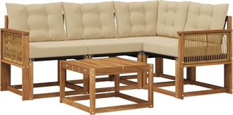 vidaXL Conjunto De Sof&aacute;s De Exterior 5 Uds. Natural Y Beige Vidaxl