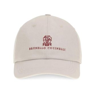Brunello Cucinelli Cotton Baseball Cap - Heren - Petten - Wit - M - Katoen - Accessoires