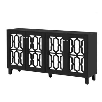 Urban Meuble Aparador de dise&ntilde;o negro con 4 puertas con espejo