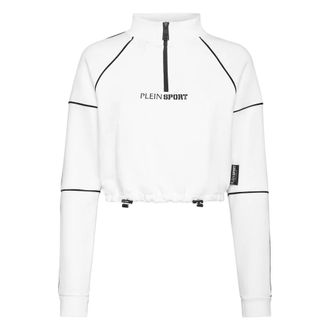 Plein Sport Fleece Cropped Anorak - Dames - Outdoorjassen - Wit - XL - Katoen - Fitness