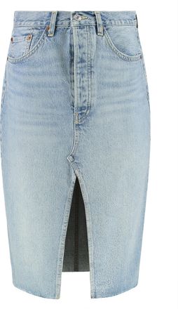 Re/Done Womens Denim Skirt - Light Grey Cotton - Size 28 (Waist)